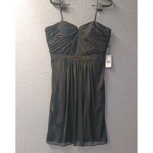 Adrianna Papell Sz 14 Black Ruched Beaded Chiffon Cocktail Dress Love Story